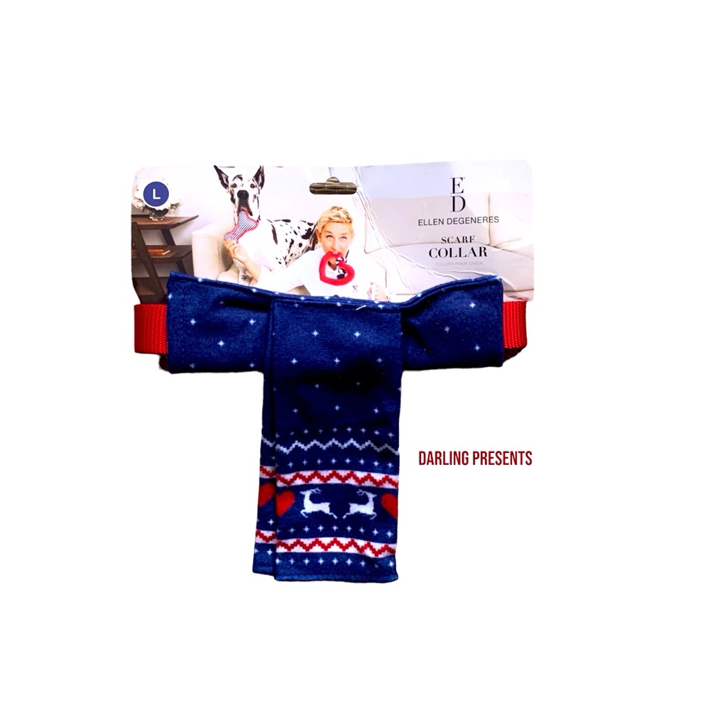Ed Ellen Degeneres Holiday Scarf Dog Collar Color Blue Size L